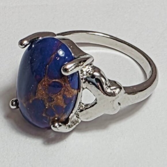 Blue and Copper Stone Statement Ring Silver Tone | EU 16 (US 6) - Picture 5 of 7